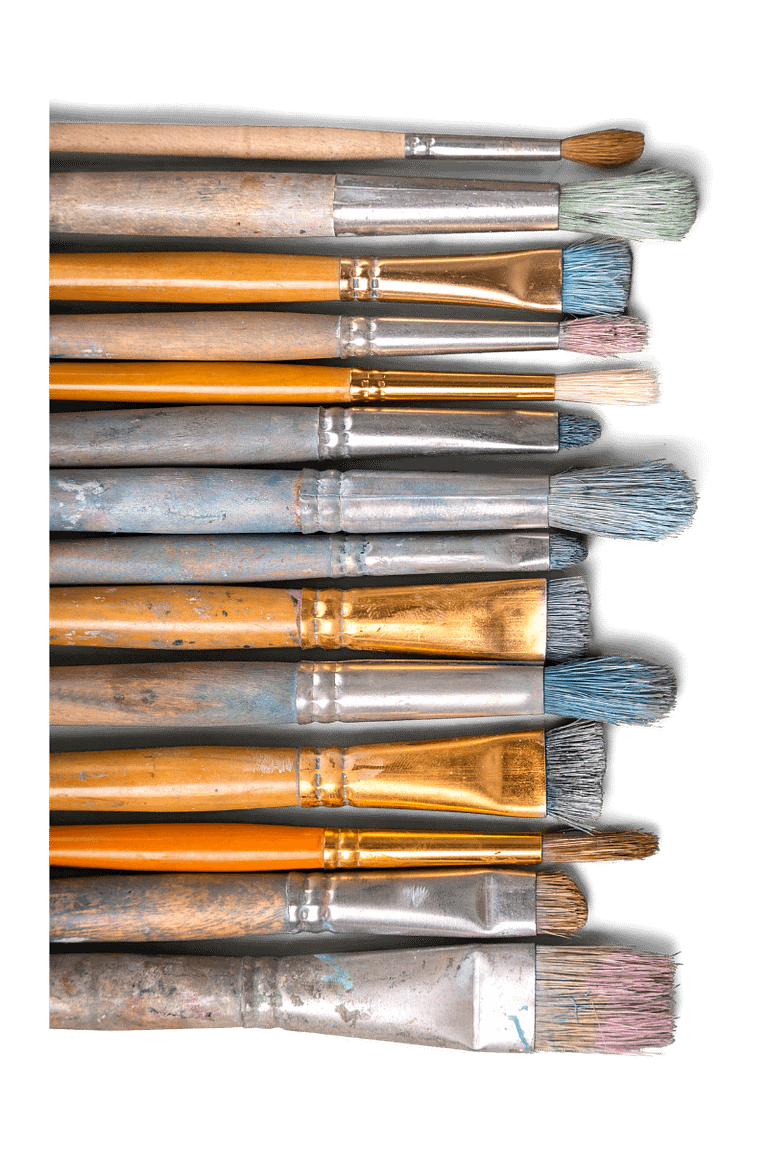 Paintbrushes stacked vertically.