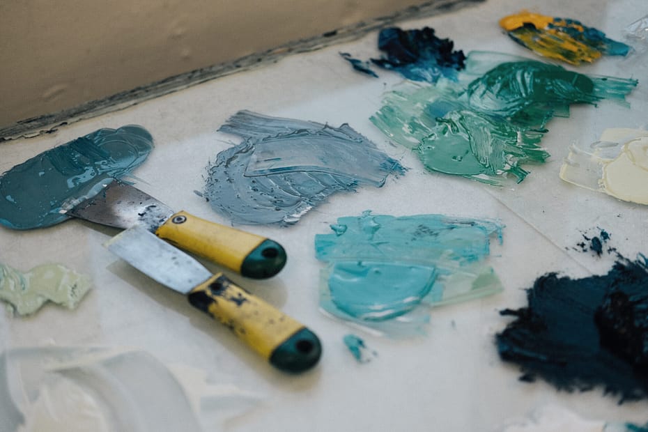 Picture of ink, ink plate, and various printmaking supplies in promotion of the Collograph class.